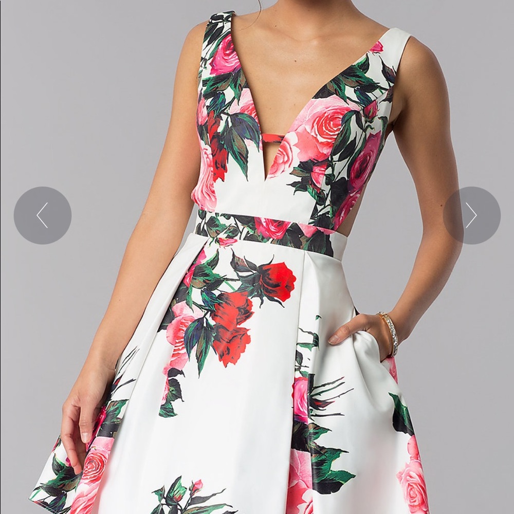 Floral-Print V-Neck JVN by Jovani